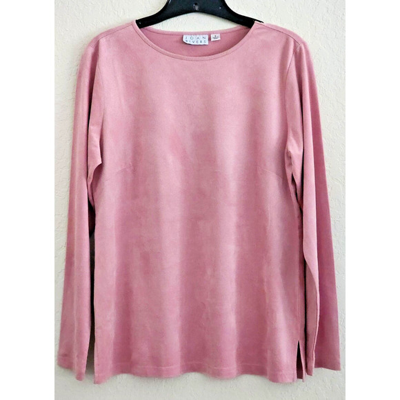 TOP/BLOUSE-JOAN RIVERS-Buff Pink-Suede Look-Soft-Long Sleeves-Size SMALL - Picture 1 of 11
